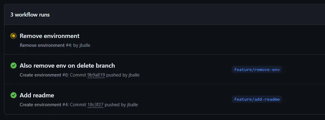 Workflow to remove environment is triggered on branch deleted